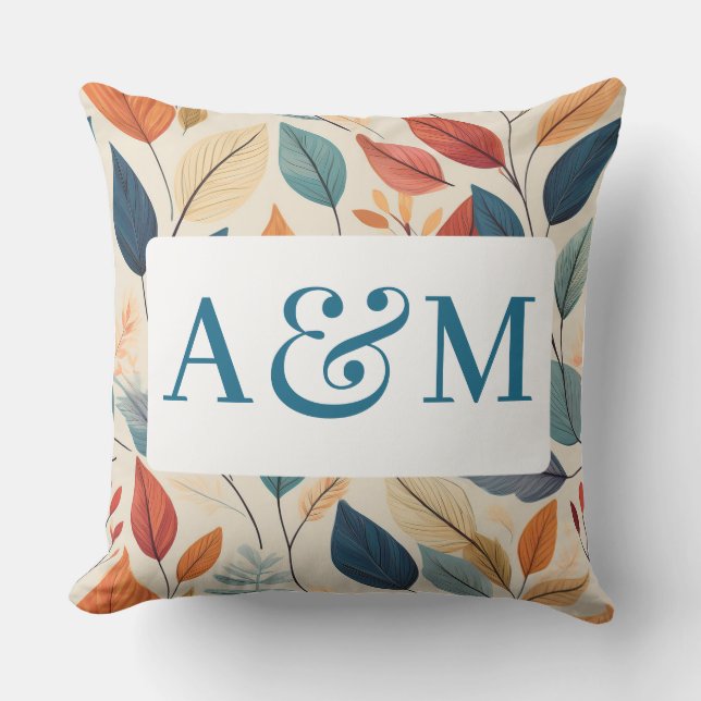 Coussin Motif à feuilles vives avec double monogramme (Recto)