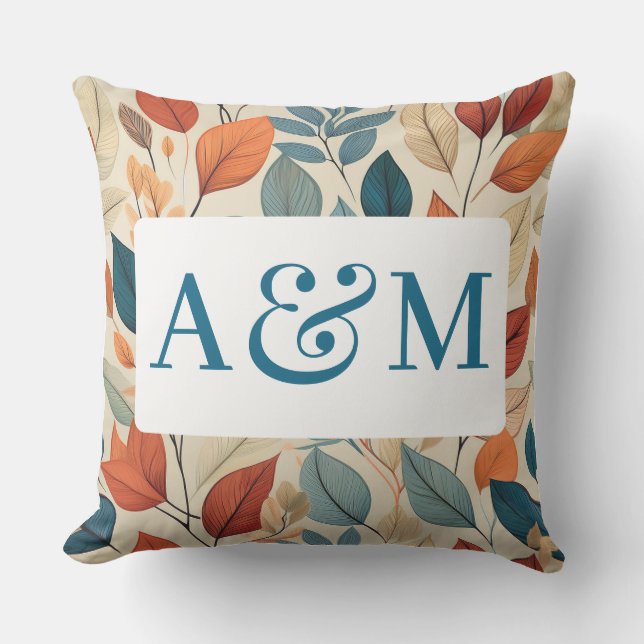 Coussin Motif à feuilles vives avec double monogramme (Recto)