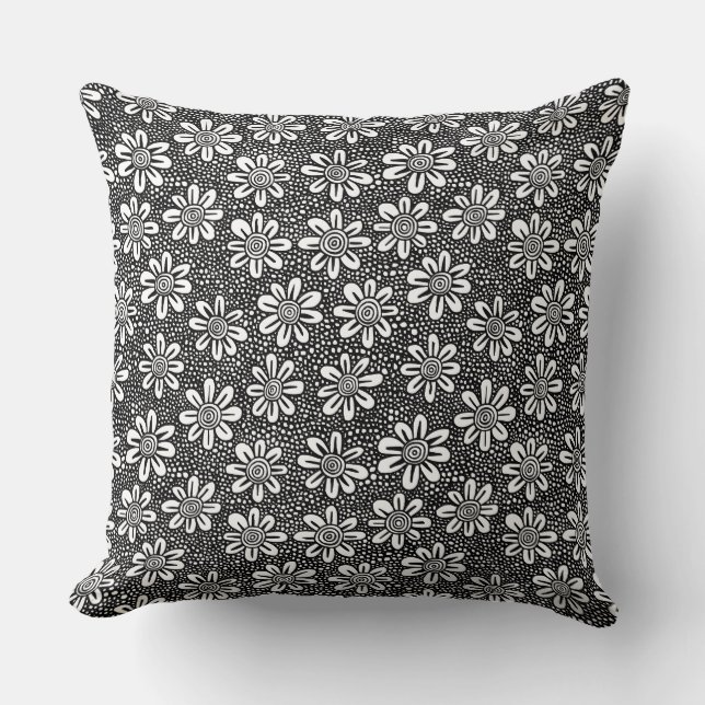 Coussin Motif à fleurs à main 140617 - Noir (Recto)