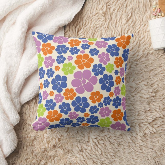 Coussin Motif à fleurs - Bleu, Orange, Violet, Vert (Couverture)