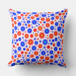 Coussin Motif à fleurs - Blues avec rouge, jaune et blanc