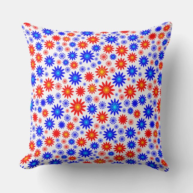 Coussin Motif à fleurs - Blues avec rouge, jaune et blanc (Recto)