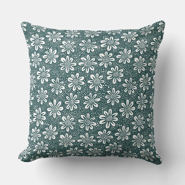 Coussin Motif à fleurs dessiné à la main 140617 - Vert fon (Recto)