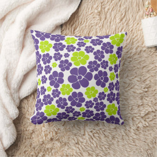 Coussin Motif à fleurs en vert citron et violet