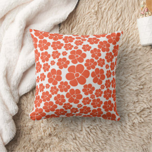 Coussin Motif à fleurs - Orange et Blanc