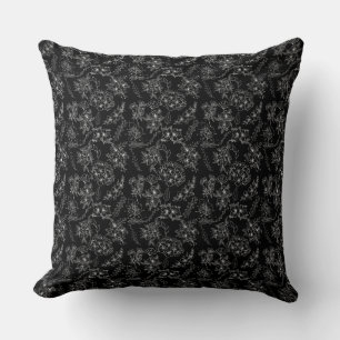 Coussin Motif à fleurs plates 01b Noir BG