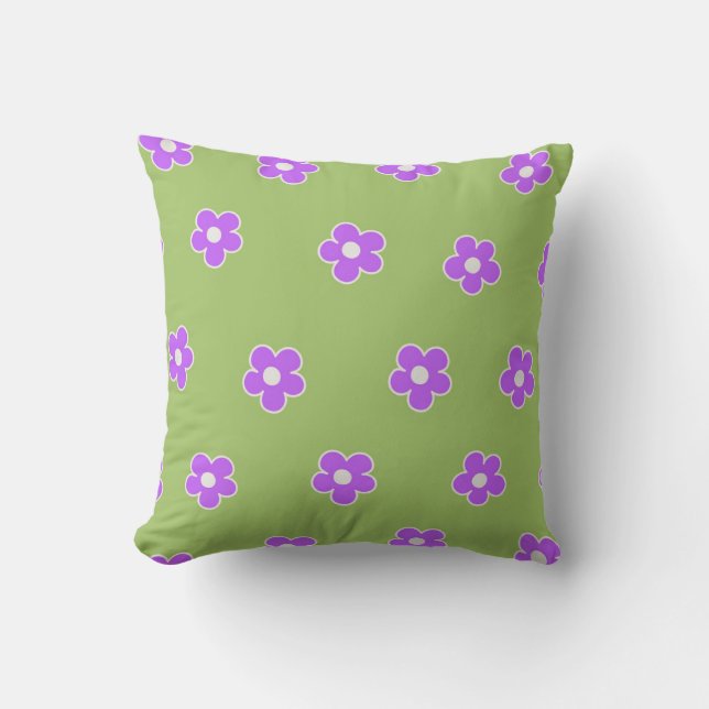Coussin Motif à fleurs vert violet rétro Y2K (Recto)