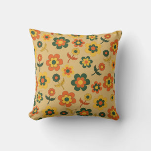Coussin Motif à fleurs Vintage orange rétro