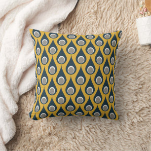 Coussin Motif à gouttes géométriques moutarde marine rétro