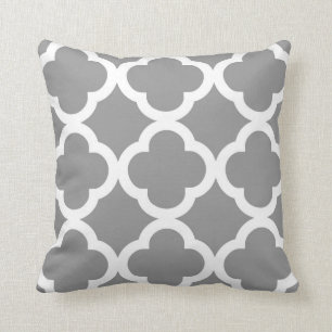 Coussin Motif à la mode de trèfle dans gris et blanc