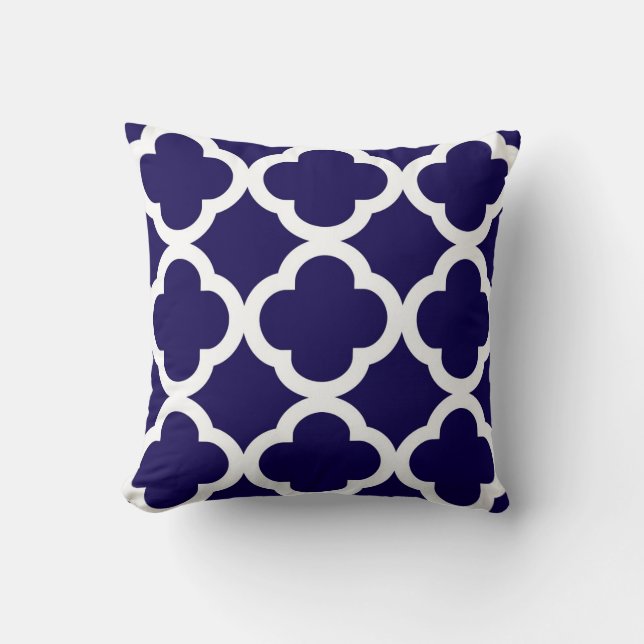 Coussin Motif à la mode de trèfle dans le bleu et le blanc (Recto)