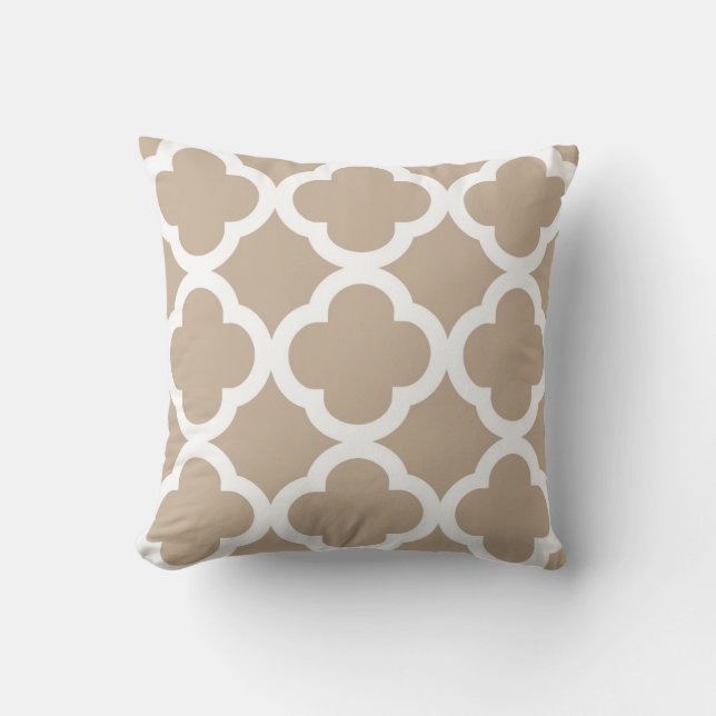 Coussin Motif à la mode de trèfle dans Tan et le blanc (Recto)