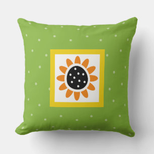 Coussin Motif à points de Polka de tournesol vert moderne