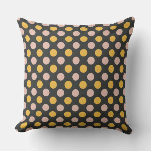 Coussin Motif à points de polka jaune et rose de moutarde