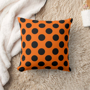 Coussin Motif à points Polka orange et noir