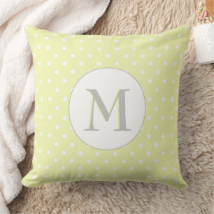 Coussin Motif à pois jaune pastel avec monogramme