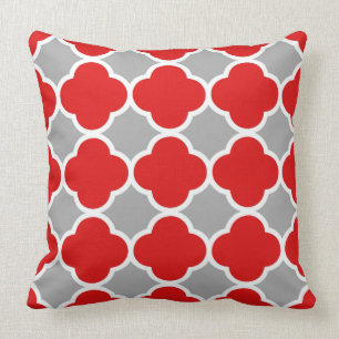 Coussin Motif à quatre feuilles rouge et gris