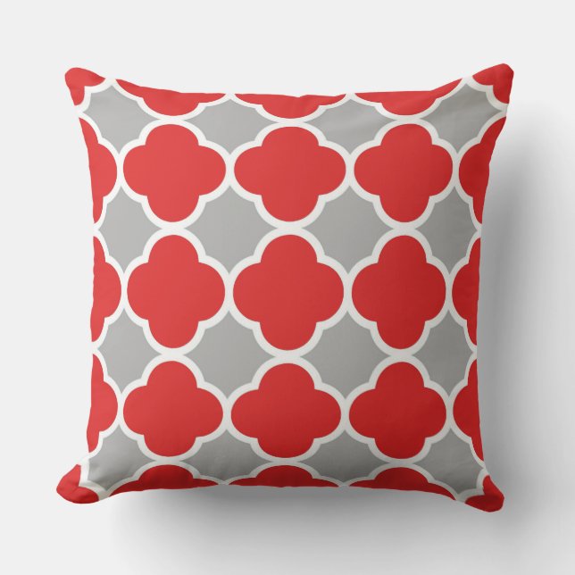 Coussin Motif à quatre feuilles rouge et gris (Recto)