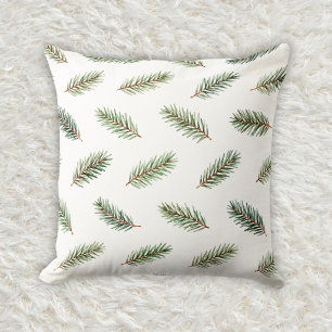Coussin Motif à rayures à l'aquarelle de pousses de sapin 