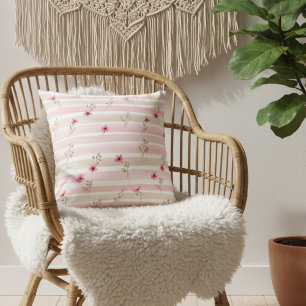 Coussin Motif à rayures florales aquarelle rose