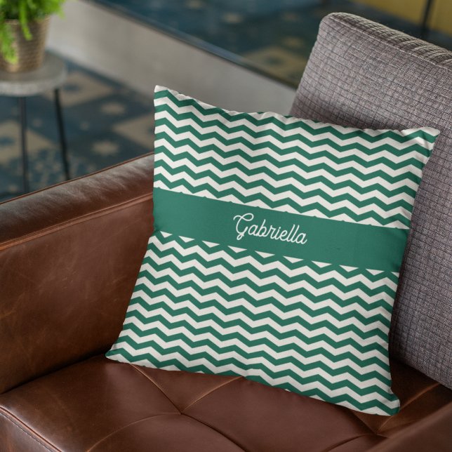 Coussin Motif à rayures zig zag Chevron vert sarcelle (Créateur téléchargé)