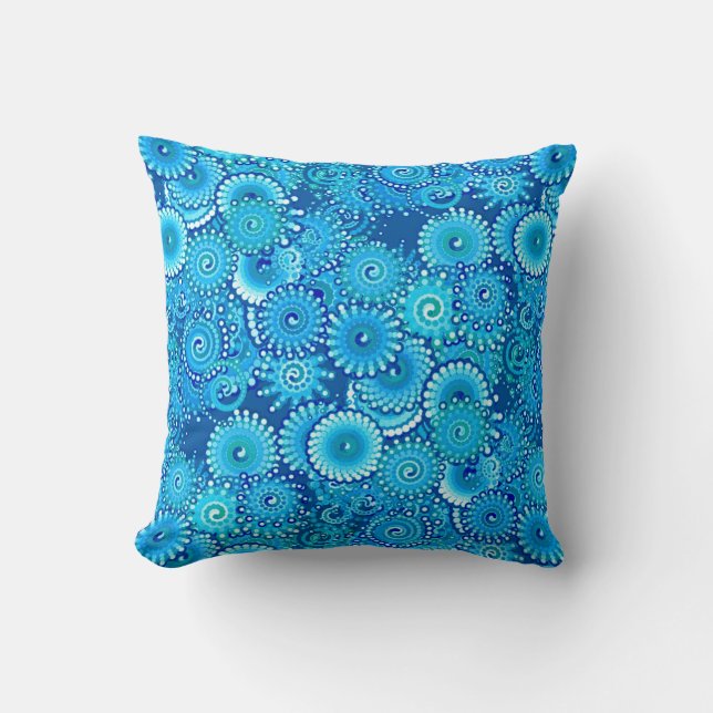 Coussin Motif à spirale fractale, nuances de bleu de Cobal (Recto)