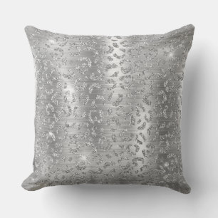 Coussin Motif à taches de léopard sauvage pailleté argent 