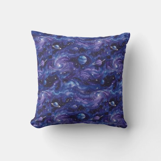 Coussin Motif à thème spatial avec étoiles et planètes (Recto)