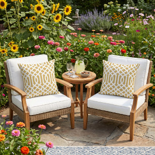 Coussin Motif à treillis Moutarde et Blanc
