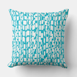 Coussin Motif Abstrait 090615 - Blanc sur Aqua Blue