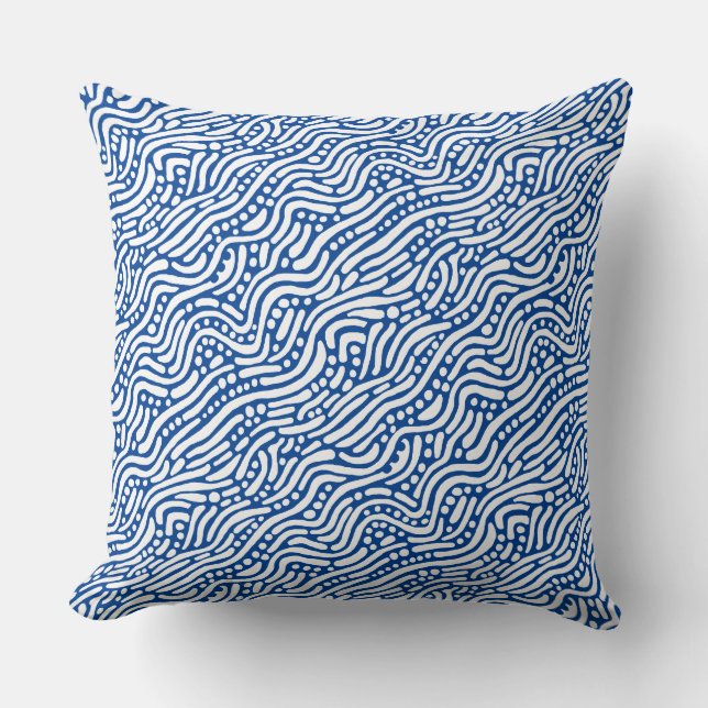 Coussin Motif Abstrait 110523 - Blanc sur bleu profond (Recto)