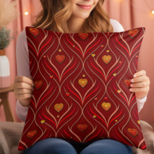 Coussin Motif Abstrait Art Déco Rouge Luxe Or