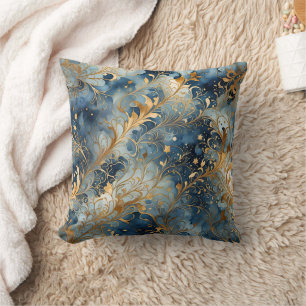 Coussin Motif Abstrait Bleu Et Doré