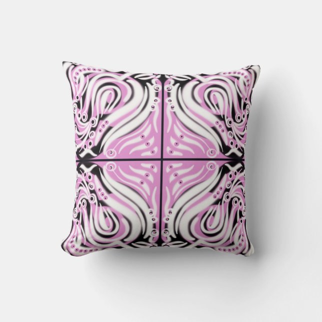 Coussin Motif Abstrait Bouclé Noir Blanc Rose  (Recto)