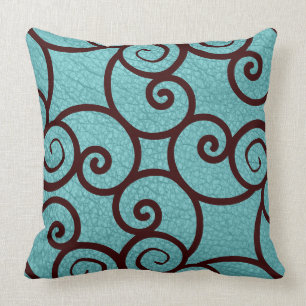 Coussin Motif Abstrait Brown sur un Turquoise sur un Motif