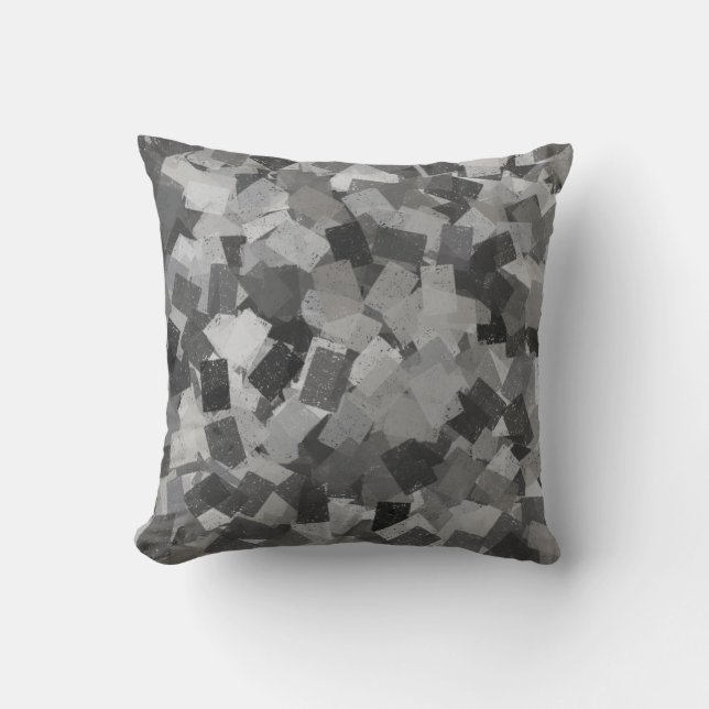 Coussin Motif Abstrait Cubisme Noir Gris (Recto)
