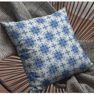 Coussin Motif Abstrait de carrelage bleu blanc