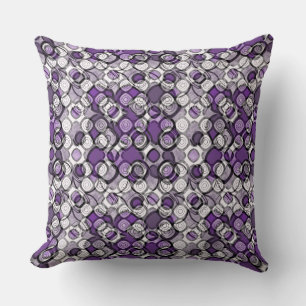 Coussin Motif abstrait de cercles violets, gris et noirs