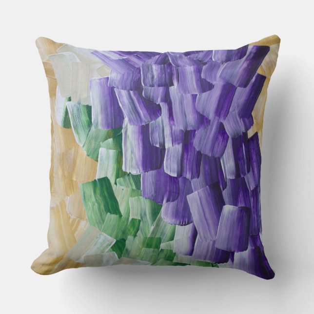 Coussin Motif abstrait de coups de pinceau violets et vert (Recto)