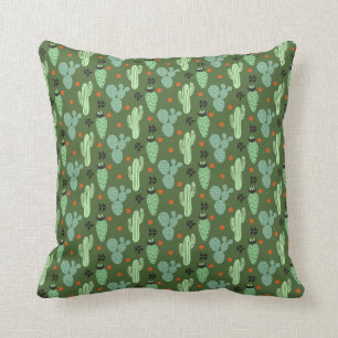Coussin Motif abstrait de désert de cactus de hippie