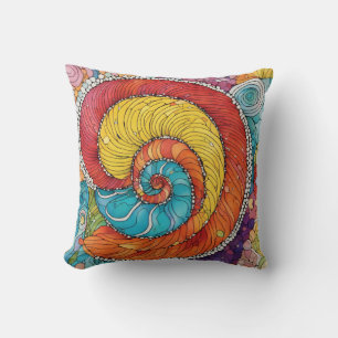 Coussin Motif abstrait de escargot, multicolore