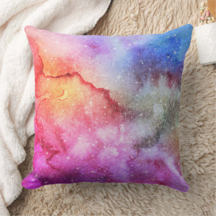 Coussin Motif Abstrait de Galaxie et Nébuleuse à l'Aquarel