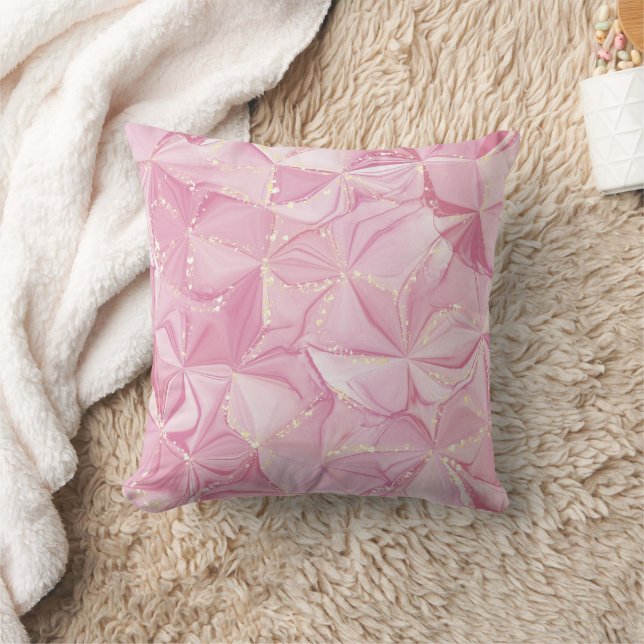 Coussin Motif Abstrait de Géode en Marbre Rose et Or (Couverture)