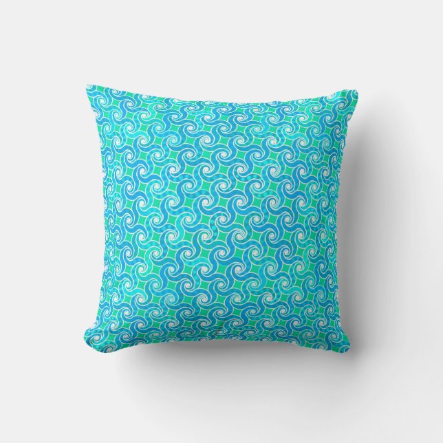 Coussin Motif abstrait de remous - vert de bleu, de jade (Recto)