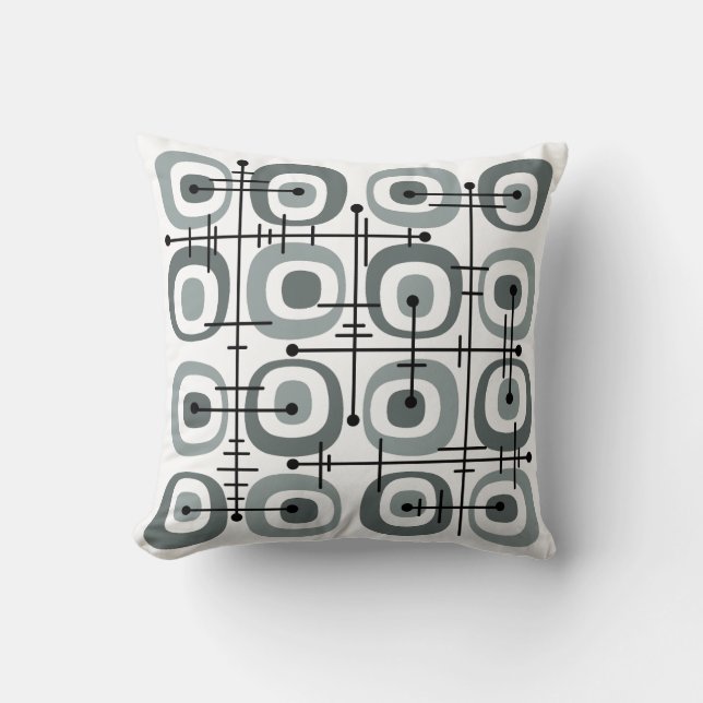 Coussin Motif Abstrait de Style Midcentury Gris (Recto)