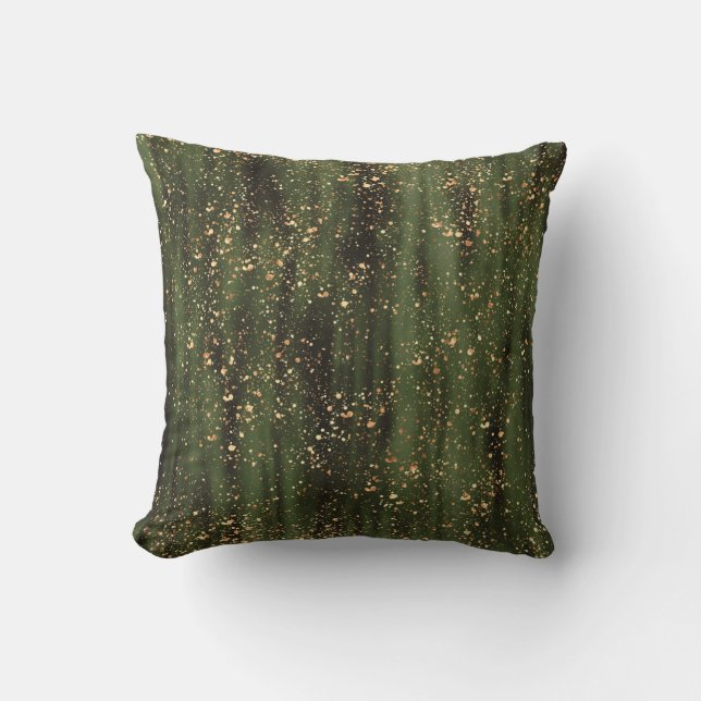 Coussin Motif Abstrait d'étincelles vert et or (Recto)