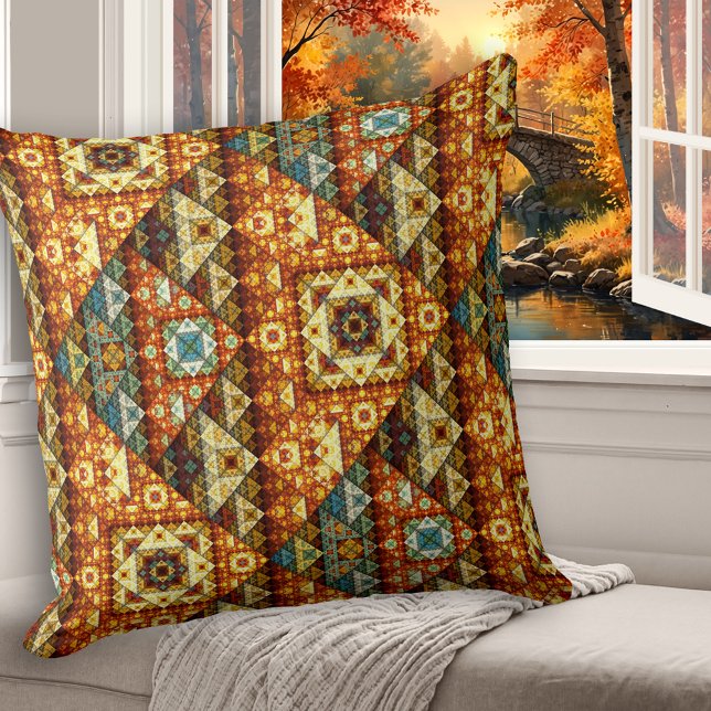 Coussin Motif Abstrait égyptien classique (Pillow featuring an Egyptian style abstract fractal pattern in a bohemian artistic style)