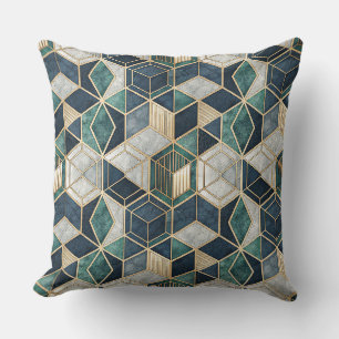 Coussin Motif Abstrait Géométrique Moderne Sarcelle et Or
