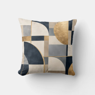 Coussin Motif Abstrait Géométrique Or Bleu Marine