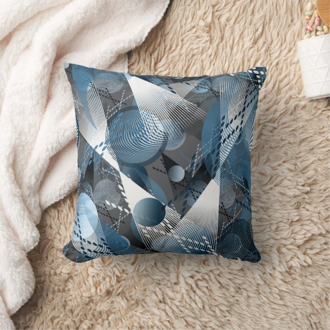 Coussin Motif abstrait gris, bleu, blanc. (Couverture)